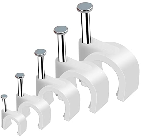 Lot de 500 clips de câble avec clou en acier pour câble coaxial RG6, RG59, CAT6, RJ45, câble Ethernet, câble TV, câble téléphonique, LED Starlight, câble d'impression