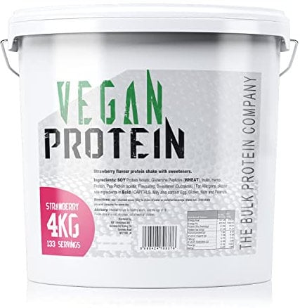 Vegan Protein 4kg - Plant Based Protein Powder - Supports Muscle Gains - Low Carbs & Low Fat - 133 Servings - The Bulk Protein Company (Strawberry)