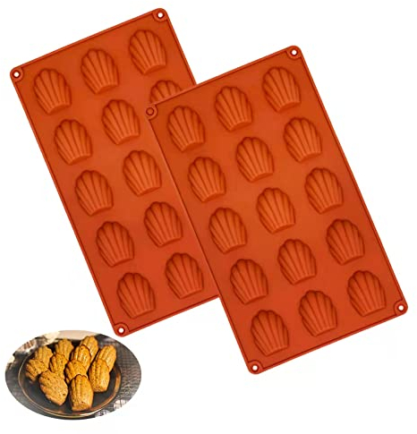 MARUKO 2 Stücke Mini Madeleine Backformen, Silikon Madeleines Backformen, Bärentatzen Backform für Kuchen, Schokolade, Süßigkeiten, Kekse, 15 Hohlräume (Rot)