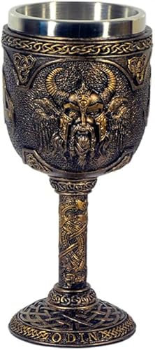MediMuc Calice Odin – calice médiéval peint à la main avec tête d'odin – Matériau : polyrésine