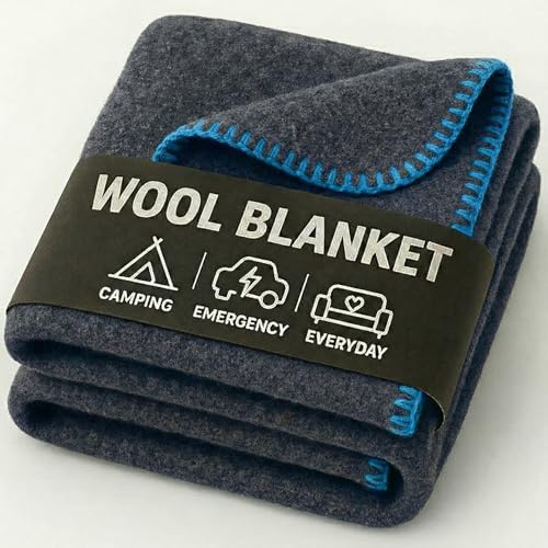 Woll-Campingdecke, 70% Wolle, strapazierfähig, Militär-Stil, Überwurf, warm und waschbar, feuerhemmende Abdeckung für Notfall, Survival und Außenbereich, perfekt für Camping, Auto, Zuhause und