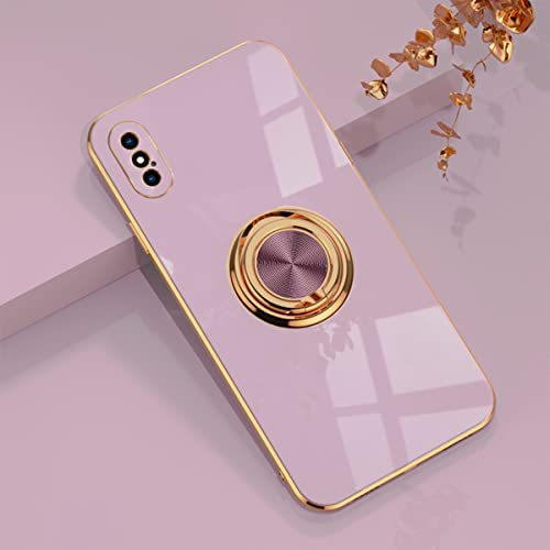 EYZUTAK Hülle für iPhone X iPhone XS, Glänzend Weiche Silikon TPU Slim Case mit 360 Grad Ring Ständer Bumper Stoßfest Schutzhülle Fingerhalter Magnetische Autohalterung Cover - Lila