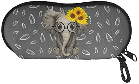 STUOARTE Brillenetui mit Reißverschluss, leicht, für Herren, Damen, Mädchen, Jungen, für Reisen, Wandern, Camping, Sonnenblumen-Cartoon-Elefanten-Design, One size