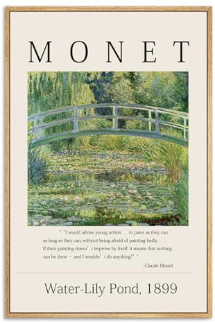Zzuyi Framed Canvas Print Wall Art Claude Monet The Water Lily Pond Japanese Bridge Impressionist Art Print Claude Monet Nature Landscape Art Reproduction for Living Room, Bedroom, Office- 12x16