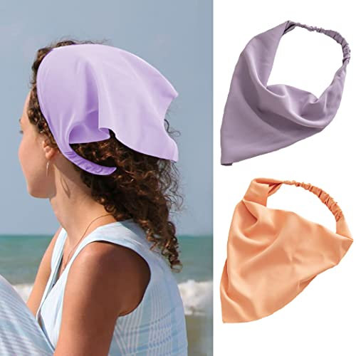 Zoestar Boho Dreiecks-Kopftücher Chiffon-Kopftuch Stirnbänder reine Farbe Haar Bandanas Turban Haarschals Elastisches Haarband für Frauen und Mädchen, 2 Stück (zartes Lila und Orange)