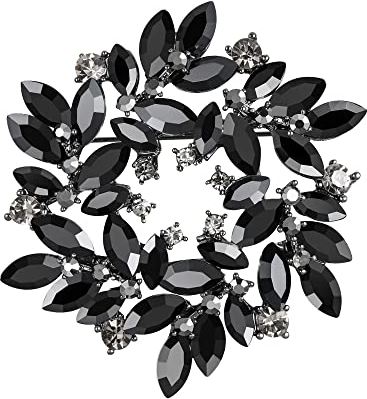 Clearine Broche Couronne Marquise Cristal Autrichien Strass Élégant Mode Florale pour Femme Vêtements Noir