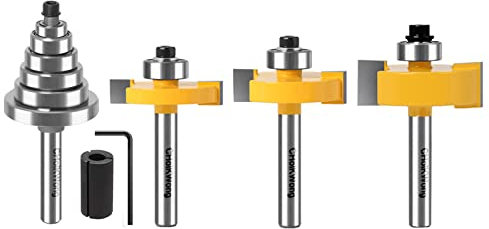 1/4 Inch Shank Rabbet Router Bit with 6 Bearings, CHoiKWong Carbide Tipped Rabbeting Router Bit Set for (Multiple Depths 1/8, 1/4, 5/16, 3/8, 7/16, 1/2) Interchangeable Bearings