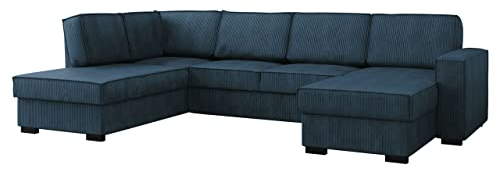 Mirjan24 Ecksofa mit 2 Bettkästen Berigo Cord, große Eckcouch mit Schlaffunktion, Sofagarnitur, Wohnlandschaft U-Form Sofa Couch mit Bettfunktion (Poso 05, Seite: Links)
