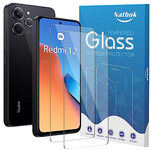 Natbok 2 Piezas Protector de Pantalla para Xiaomi Redmi 12,Dureza 9H,Antihuellas,Sin Burbujas,0.33mm Ultra Transparente Premium Cristal Vidrio Templado para Xiaomi Redmi 12