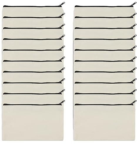 ZEONHEI 20 Stück Kleine Stoffbeutel zum Bemalen, 12x21cm DIY Blanko Stofftasche mit Reißverschluss, Stoff Mäppchen Federmäppchen zum Bemalen