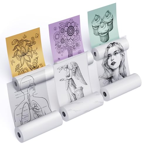 Phomemo Drucker Papier 6er Set Selbstklebend, Klar, Weiß, Grün, Lila und Orange, Druckerpapier für Phomemo M02 M02S M02 Pro M03