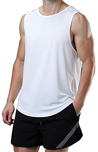 meioro Herren Mesh Tank Top, Atmungsaktives Ärmellose Shirt Angepasste Muskelshirt, Sport Rundhals Tank Tops Männer Sommer Gym Workout Funktionsshirt Bodybuilding Fitness Unterhemd(Weiß,L)