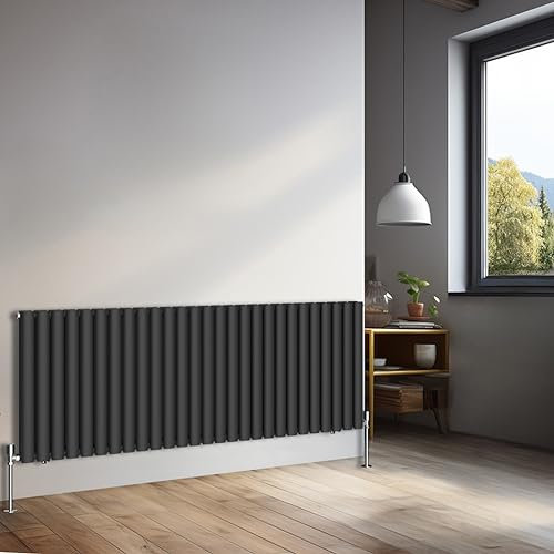 NRG 600x1593mm Horizontal Oval Double Panel Radiator Heater Column Radiator Central Heating Radiators Black