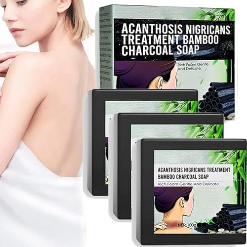 Acanthosis Nigricans Treatment Bamboo Charcoal Soap, Naturals Activated Charcoal Black Soap, Organic Body Wash Hand Soap Bar Detoxifying Cleansing Dark Spot Remover Soap (3Pcs)