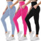 SINOPHANT Sport Leggings Damen mit Taschen, High Waist Sportleggins Lang Blickdicht Laufhose Fitnesshose Sporthose Yogahose für Yoga Sport(#3er Pack Schwarz/Hellblau/Rosa Rosa,S-M)
