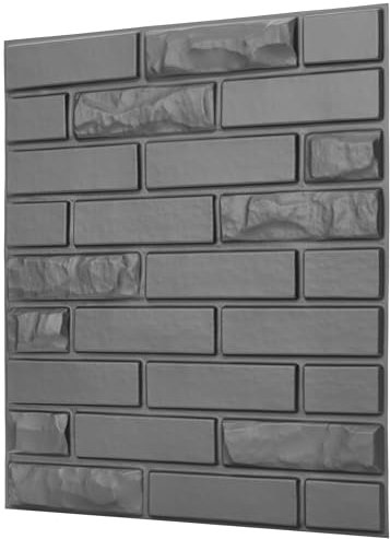 NOVECRAFTO Brick Effect 3D Wall Panels - Pack of 6 Interior Cladding Sheets Covering 16.15 sqft | 1.5 sqm | 3D Wall Tiles Urban Brick Design in Matt Silver Grey-Size 19.7X 19.7in / 50x50cm