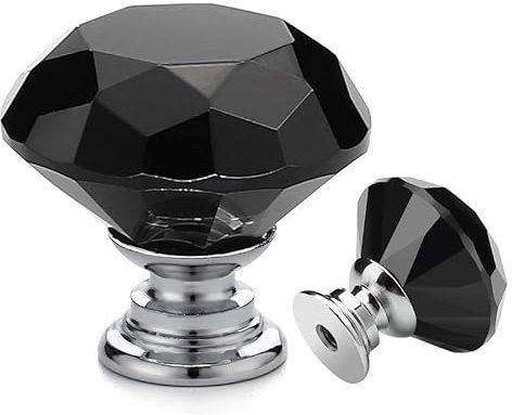 Ravinte 10 Stück Kristall Schublade knöpfe und griffe, Schwarzem Diamant Form Knöpfe für Kommode Schubladen Küche Schrank Schublade zieht Griffe - 30mm Knöpfe mit Silber Basis