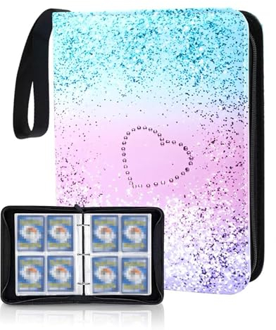 SCBOY Karten Sammelalbum Sammelkarten Album mit Reissverschluss Halten von 400 Karten 50 Seit Kompatibel Diverse Karten Geschenk Für Kinder (Rosa)