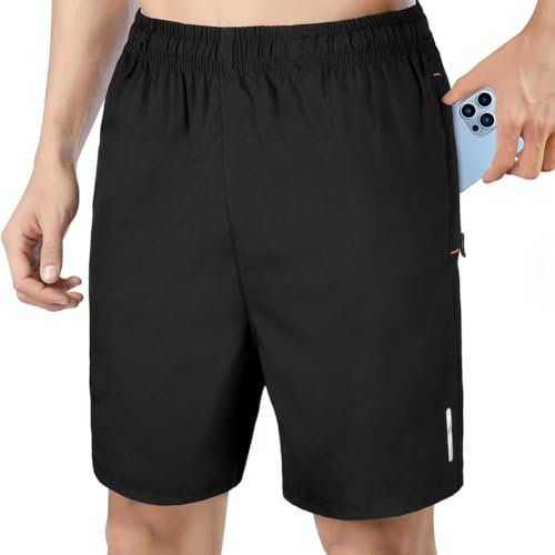 AUYAO Sporthose Kurz Herren, Trainingshose Herren Kurz, Herren Sport Shorts, Gymshort Leichte Schnell Trocknend Laufshort Kurze Hosen mit Reißverschlusstasche, Tennis Short Sportbekleidung(Schwarz/M)