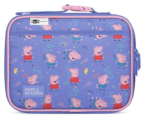 Simple Modern Peppa Pig Kinder-Lunchbox für die Schule | Wiederverwendbare isolierte Lunchtasche für Mädchen und Jungen | Mit Außen- und Innentaschen | Hadley Kollektion | Peppa Pig Bubbles