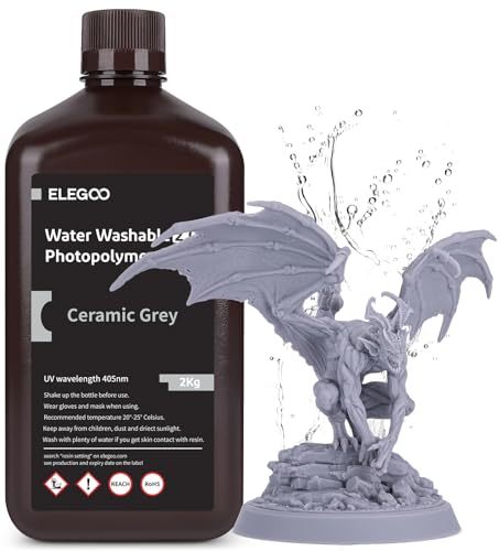 ELEGOO Upgraded 405nm Wasser Waschbares Resin 2.0,Water Washable 3D Drucker Rapid Harz mit Geringerer Schrumpfung und Höherer Präzision für LCD/DLP/SLA/3D Drucker Grau 2000g