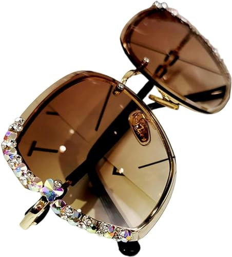 Nogkdyc Sonnenbrille Mit Strasssteinen Polarisierte Sonnenbrille Frauen Sonnenbrille Ohne Straßen-Auburn-ZU