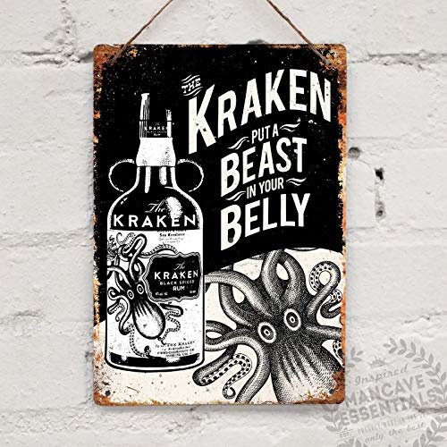 Biopracess Kraken Rum Tattoo Drink Vintage Tin Sign Metal Decor Metal Sign Wall Metal Tin Sign 8x12 inches