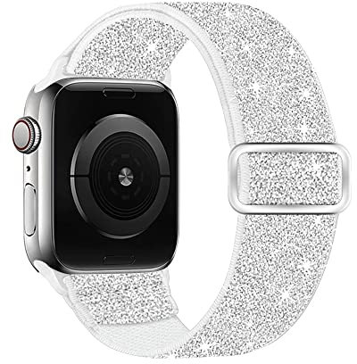 Bracelet de montre Bling compatible avec Apple Watch, bracelet de remplacement en silicone souple scintillant pour iWatch SE Series 6 5 4 3 2 1 (38/40/41mm, BLANC)