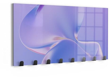 DEQORI Wandgarderobe Glas & Metall | Motiv Violette Träume | 60x30 cm | Design Haken-Leiste modern | Garderoben-Paneel für Flur, Wohnzimmer & Schlafzimmer | magnetisch & beschreibbar