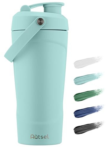Autsel Stainless Steel Protein Shaker Bottle with Handle, 750ml Metal Protein Shaker with MixBall, Insulated Water Bottle for Gym, BPA Free