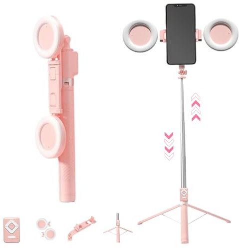 Blogiiup Selfie Stick, 67 Extendable Selfie Stick Phone Tripod, 360-Degree Shooting Selfie Stick with 2 Lights & Remote, Stable Phone Tripod Stand for Recording, Video