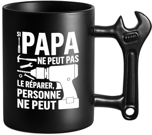 LOZACHE Tasse Papa, Si Papa Ne Peut Pas Le Réparer Personne Ne Peut Mug, Tasse Outil 350 ml avec Poignée Clé à Molette, Cadeau pour Père Anniversaire, Noël, Idee Cadeau Fete des Peres Original (PAPA)