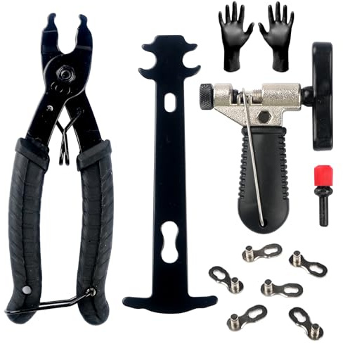 Universal Fahrradkette Werkzeug Set, Tragbar Schwarz Kettenschlosszange | Werkzeug Zum Entfernen von Kettengliedern, Ketten Reparatur Prüfer mit Handschuhen 3 Paar Link für Rennrad 6-10 Fach
