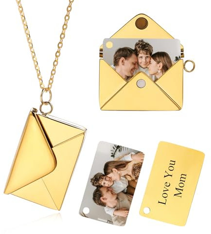 OTXIXTO Personalisierte Foto Gold Umschlag Medaillon Halskette für Frauen Damen Medaillon Gedenkhalskette mit Bild/Text Innen Denkmal Sonnenschein Schmuck Geschenk für Freundin Mutter (Stil D)