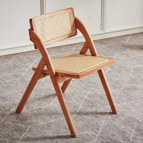Set di 4 sedie da pranzo in legno, impilabili, senza braccioli, con schienale in rattan, finitura ciliegia, per cucina, sala da pranzo, balcone