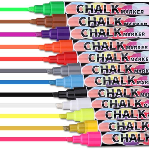 JIANTA 12 Farben Kreidestifte für Tafel Abwaschbar, 6mm Fensterstifte, Bunt Fensterstifte Kinder, Tafelkreide, Neon Kreide Stift, Tafelstifte, Glasstift für Fenster, Gläser, Flasche, Tasse