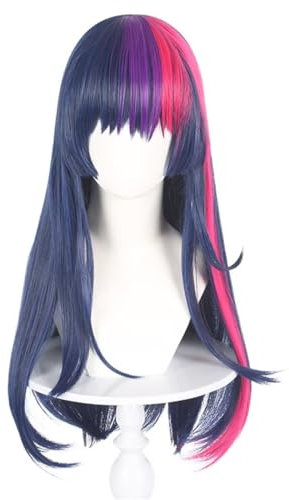 NiceLisa 70cm Little Pony Lange Gerade Twilight Perücke Tiefblau Rosa Lila Frauen Cosplay Kostüm Perücken mit Bangs