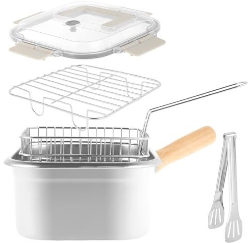 Fryer Pot Pot en acier inoxydable Pouser avec panier et manipuler carré poêle à frire profonde carrée avec couvercle frit xiangbaoshang(Set 2,Argent)