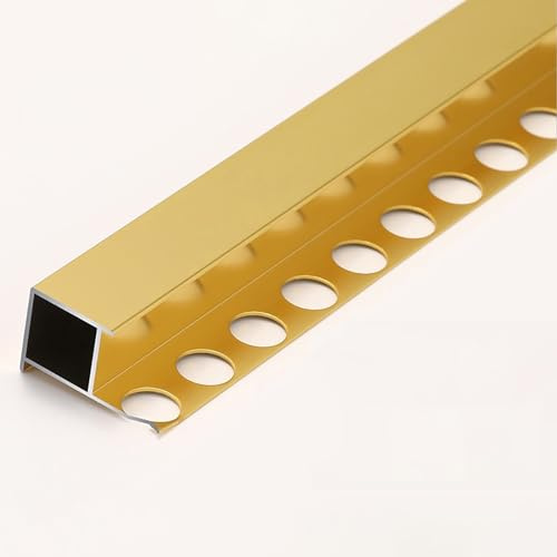 Raouoae Fliesenschiene Schiene Quadratprofil Fliesen-Abschlussleiste Lang 125CM*2 Stück Dicke: 8 Mm/10 Mm/12 Mm/15 Mm Für Keramikfliesen, Böden, Täfelungen(Gold,10mm)