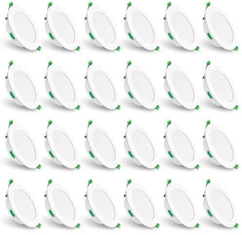 ALUSSO LED Einbaustrahler Ultra Flach 7W 230V, Dimmbar LED Deckenspots 580lm 29mm Einbautiefe, Warmweiß 3000K Neutralweiß 4000K Kaltweiß 6500K Einbauleuchten IP44 für Badezimmer Wohnzimmer, 24er Set