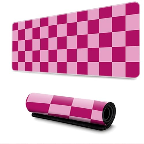 FANSU Tapis de Souris XXL/XL/L, Tapis de Souris avec Caoutchouc Base Antidérapante, Tapis de Souris Gamer Damier de la Mode, Tapis Souris pour Gaming, Maisonet Bureau (Rose Rouge,600x300mm)