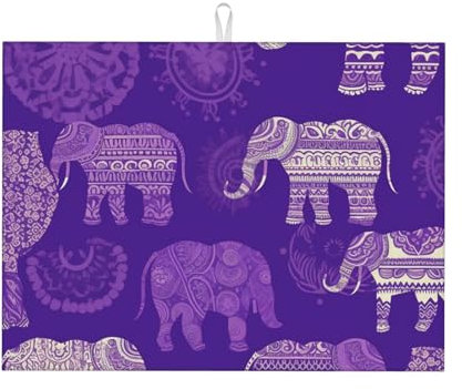 Super Absorbent Dish Drying Mat Microfiber Dish Drying Pad Reusable Washable Dish Rack Mat Purple Elephant Drainer Pad For Kitchen Countertop Coffee Bar 18 X 24 Inch
