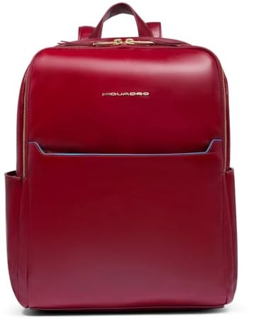 PIQUADRO - Zaino Porta PC 14 in Pelle - Donna - Rosso | Spallacci imbottiti, Vani organizzati, Elegante e Funzionale, Ufficio, Uso quotidiano