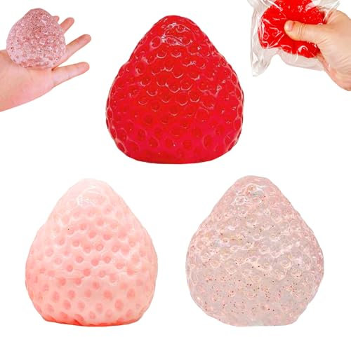 Squeeze Spielzeug,3 Stück Stressabbau Spielzeug,Anti Stress Spielzeug,Erdbeer Squeeze Spielzeug,Squeeze Toy,Squishy Spielzeug,Erdbeer Squishy Stressball,für Kinder und Erwachsene