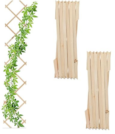 Relaxdays Guías Plantas Trepadoras, Set 3, Celosías Extensibles, Enrejado Enredaderas Pared, 180x30 cm, Madera, Natural