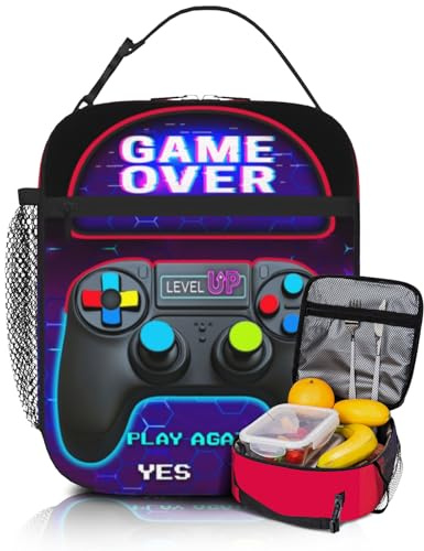 Ewozet Neon Game Over Tote Lunch Box Bag For Kids Teen Boys Girls Insulated Lunch Boxes For School Camping Travel Work Picnic Hiking Beach Waterproof Leakproof Lunch Bag For Boys Girls Kids