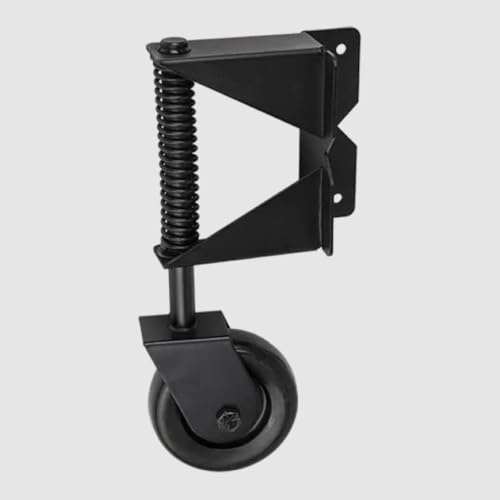 Schwerlast Feder-Torrad schwarz 85×200×67 mm – Torrolle mit Kunststoffrad & Feder – Torstützrad für Hoftor Gartentor – Stahl pulverbeschichtet