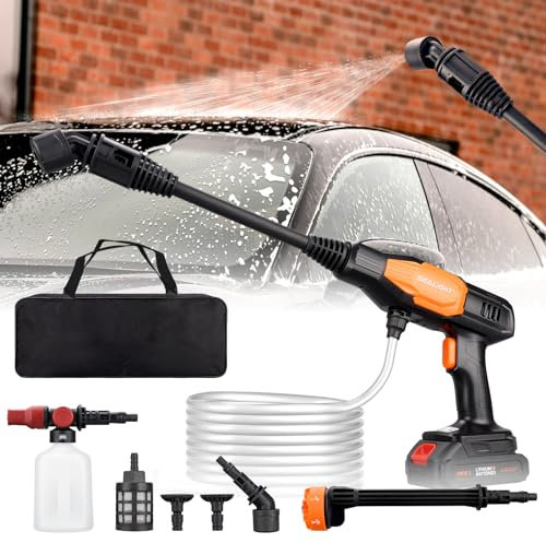 SEALIGHT Cordless Pressure Washer Battery Pressure Washer, 970 PSI Cordless Power Washer with 3.0Ah Battery & 6-in-1 Nozzle & Foam Pot & Carry Box, Portable Power Washer for Home,Yard, Car Wash