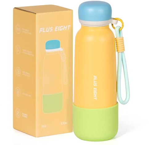 pluseight 560ml/19oz Water Bottle with Straw Lid, Stainless Steel Water Bottle with Non-slip Silicone Base for Sports, Gym or Office, BPA-Free Keep Cold 18H Hot 12H (Yellow)