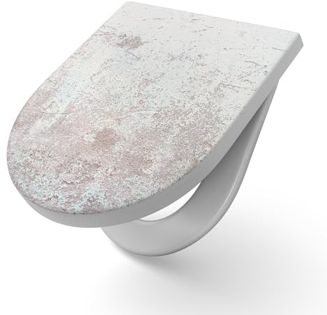 DEQORI Toilettensitz mit Motiv Vintage Patina | WC Sitz in Weiß aus Duroplast | Format 36,4x45,4 cm – antibakterielle Klobrille für D-Form WC mit Deckel – pflegeleicht & dekorativ